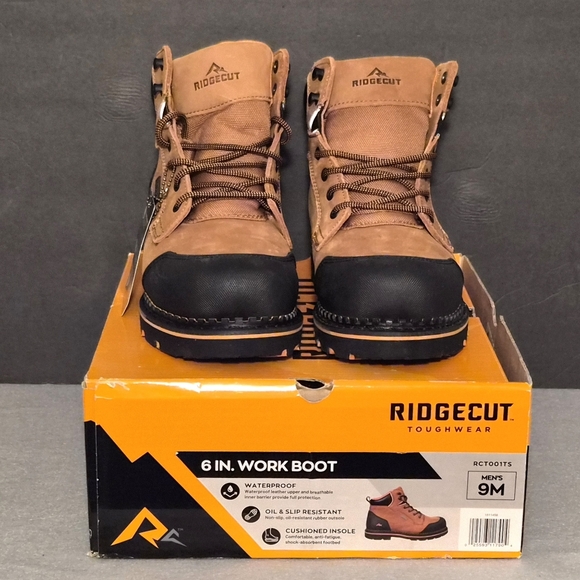 Ridgecut 6" Mens Leather Mens Waterproof Workboots, Sz 9, Worn Once, Like New! - Picture 2 of 5